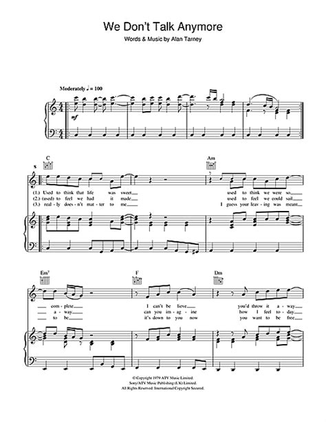 Cliff Richard We Dont Talk Anymore Sheet Music Download Printable