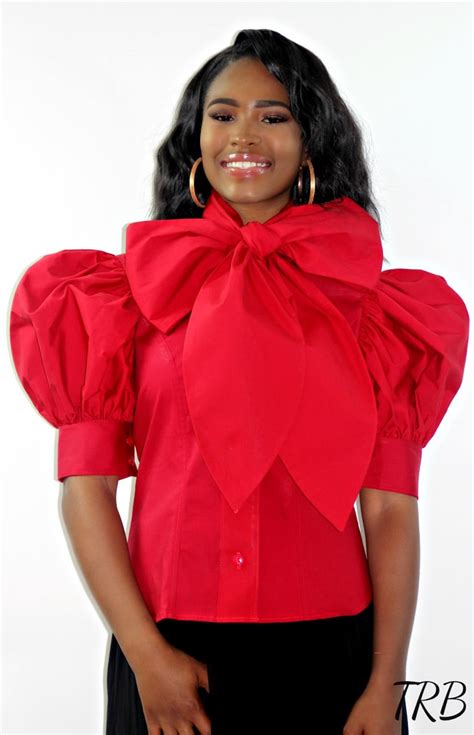 Short Puffy Sleeve Bow Blouse With Large Bow Tie Etsy