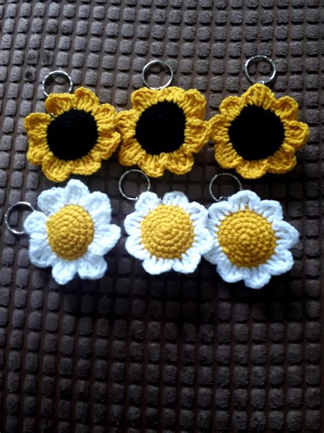 Porte Cl S De Fleurs Au Crochet Fait La Main Tournesol Ou Etsy