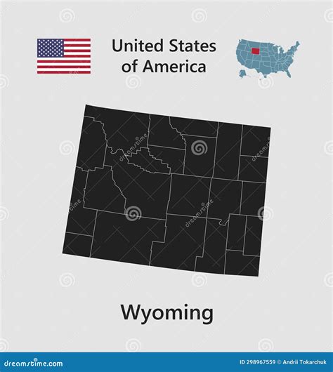 Vectorkaartstatus Wyoming Vlag En Map Usa Vector Illustratie