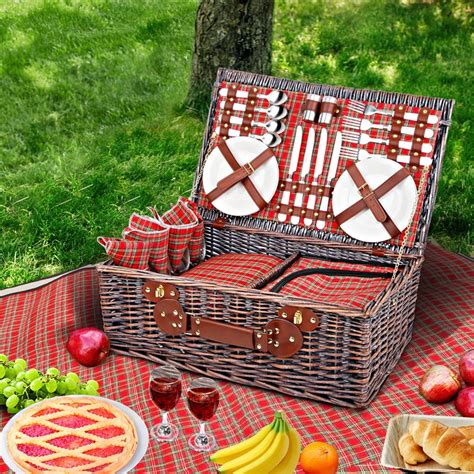 4 Person Picnic Basket Wicker Picnic Set Outdoor Insulated Blanket | Buy Picnic Baskets ...