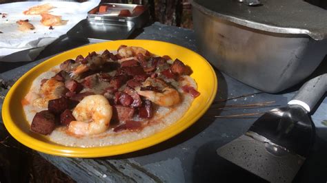 CAMP COOKING CANTEEN CUP TUESDAY SHRIMP AND GRITS AT DEER CAMP