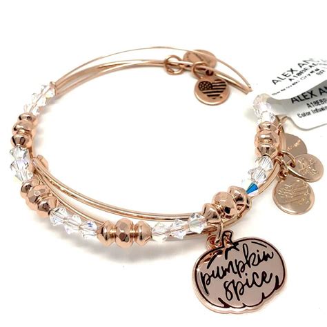 Two Alex And Ani Bracelets Pumpkin Spice Charm Bangle In A Shiny Rose