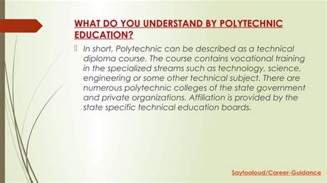 Polytechnic Education In India Courses After Th Ppt