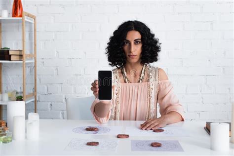 Brunette Fortune Teller Looking At Camera Stock Photo Image Of Home