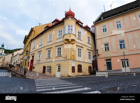 Street in old town of Banska Stiavnica, Slovakia Stock Photo - Alamy