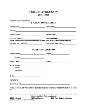 Fillable Online Psr Registration Form St Mark Church Fax Email Print