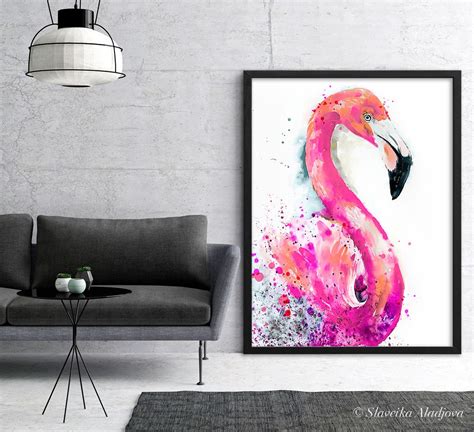 Pink Flamingo watercolor painting print by Slaveika Aladjova, art ...