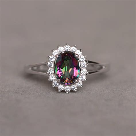 Mystic Topaz Ring Silver Rainbow Gemstone Ring Promise Ring Etsy