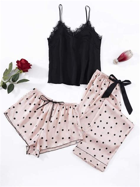 Lace Trim Cami Top Polka Dot Satin Shorts Pj Set Artofit