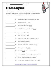 Homonyms Exercises With Answers Pdf