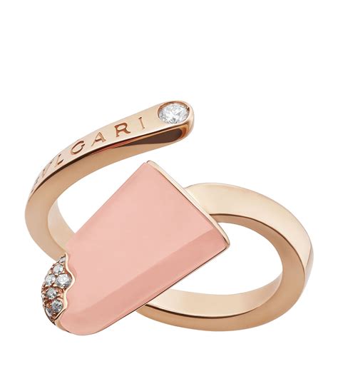 Bvlgari Rose Gold Diamond And Pink Opal Gelati Ring Harrods Us