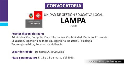 Convocatoria Ugel Lampa [cas] 9 Plazas Administración Computación E Informática