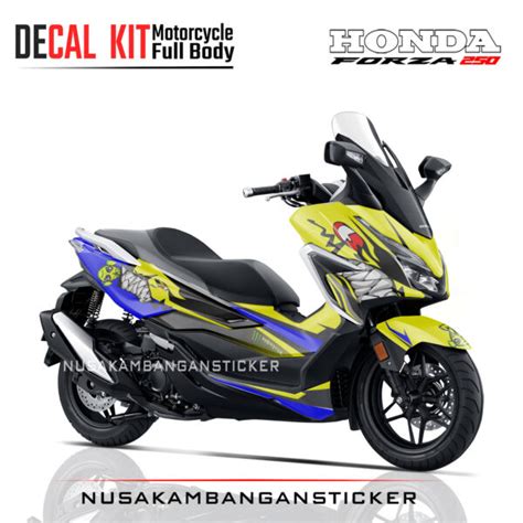 Decal Stiker Honda Forza 250 Shark AGV Kuning Kombinasi Biru Modifikasi