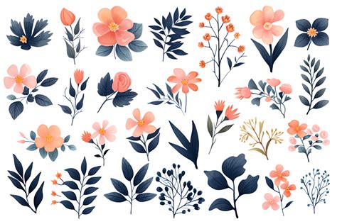 Beautiful Set Watercolor Flower And Leaves Element Collection 23842045 Png