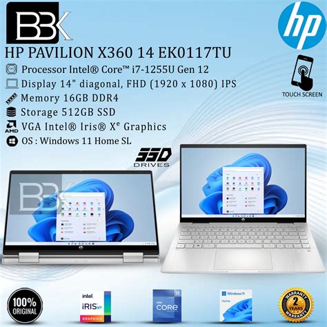 Jual HP PAVILION X360 14 EK0117TU 2IN1 TOUCH I7 1255U 16GB 512SSD 2YR