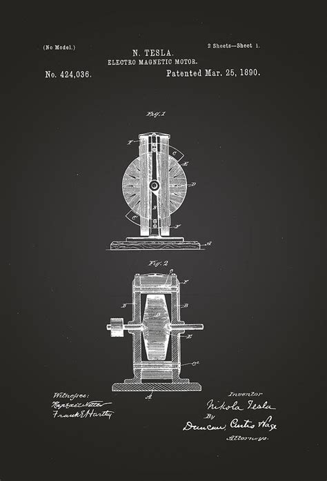 Electro Magnetic Motor Nikola Tesla Patent Drawing From