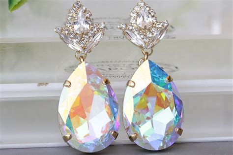 Ab Crystal Earrings Iridescent Earrings Wedding Jewelry Etsy