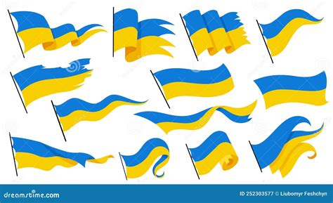 Ukrainische Flagge Satz Ukrainischer Flaggen Auf Weißem Hintergrund