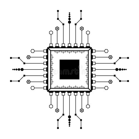 Abstract Black Simple Line Cpu Computer Technology Doodle Outline