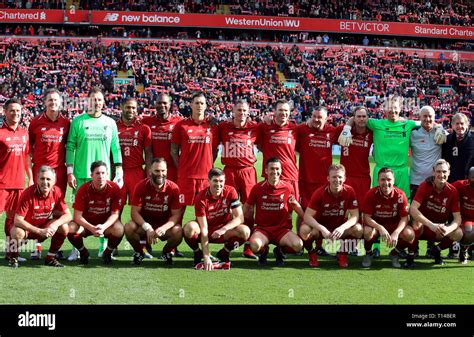 Liverpool Legends line up before the Legends match at Anfield Stadium, Liverpool Stock Photo - Alamy