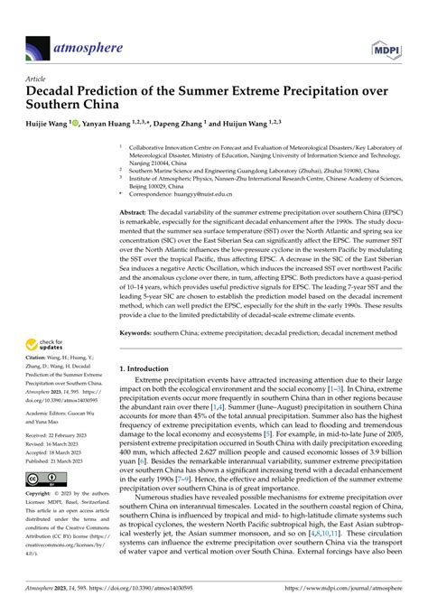 PDF Decadal Prediction Of The Summer Extreme Precipitation Over