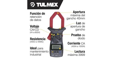 Multimetro Digital Gancho Voltaje Cd 600V Ca 6 Tulmex 16 100 TULMEX