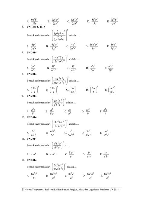 SOLUTION Fdokumen Soal Soal Latihan Bentuk Pangkat Akar Dan