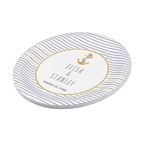 Gold Anchor Navy Blue Stripes Nautical Wedding Paper Plates Zazzle