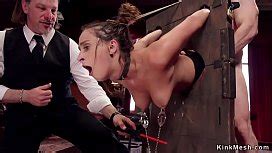 Busty Mummified Brunette Slave Penny Barber Is Pussy Vibrated Then Shackled To The Floor With