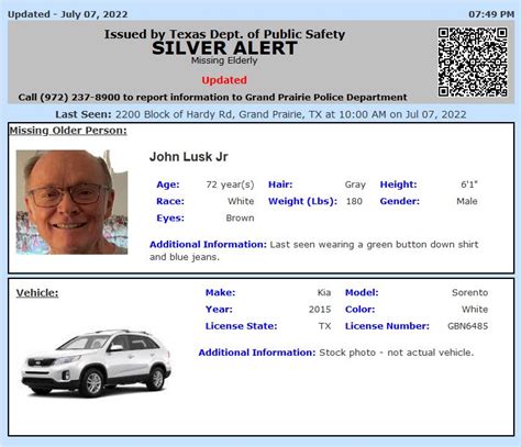 Texas Alerts On Twitter Active Silver Alert For John Lusk Jr From