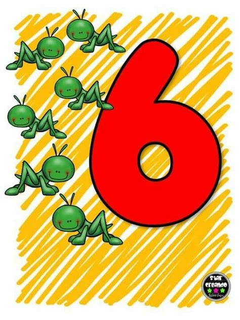 The Number Six Is Surrounded By Small Green Bugs On Yellow Background