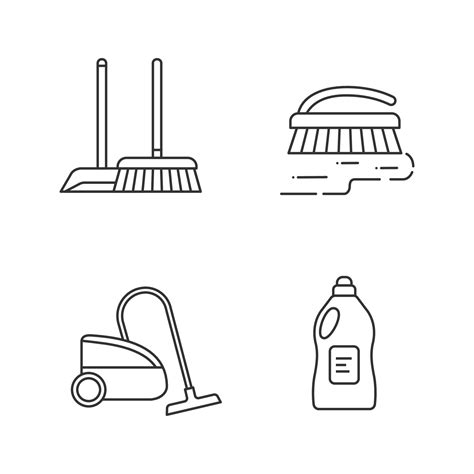 Cleaning Service Linear Icons Set Scoop And Sweeping Brush Vacuum