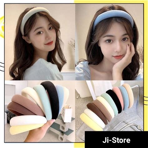 Jual Ji Bando Kain Busa Tebal Wanita Korea Headband Cloud Polos Bando