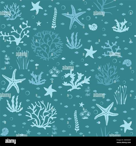 Seamless Background From Hand Drawn Sea Shells And Stars Marine