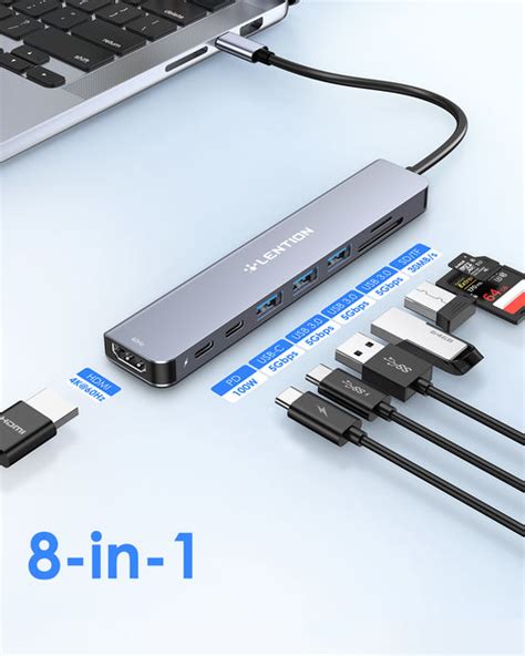 Lention 8 In 1 Usb C Hub With 4k 60hz Hdmi 100w Power Delivery 5gbps