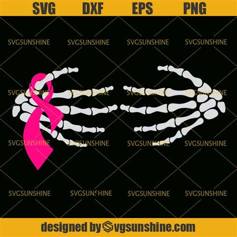 Breast Cancer Skeleton Hands And Ribbon Svg Pink Ribbon Svg Breast Cancer Svg Svgsunhine