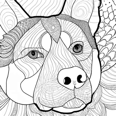 Close Up Dog Face Coloring Book Page · Creative Fabrica