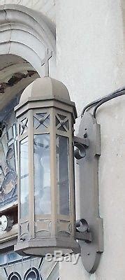 SET of (2) LARGE GOTHIC COPPER EXTERIOR WALL SCONCES CATHOLIC CHURCH BUILT 1909