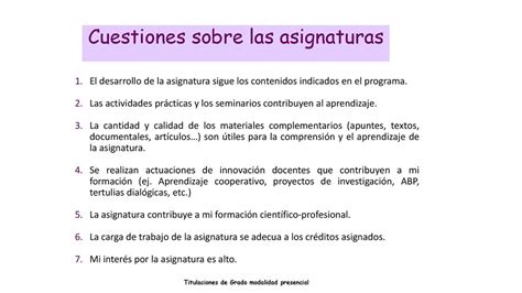 Encuestas Docentes Titulaciones De Grado Modalidad Presencial Ppt