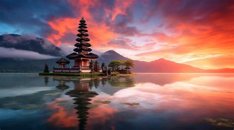 Premium AI Image Pura Ulun Danu Bratan Temple In Indonesia With The