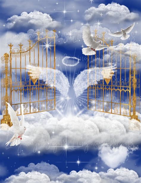 Blue Sky Gold Heavens Gate Angel Wings Memorial PNG Add Photo Rest In