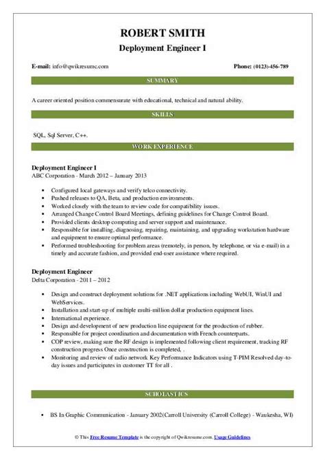 Deployment Engineer Resume Samples Qwikresume