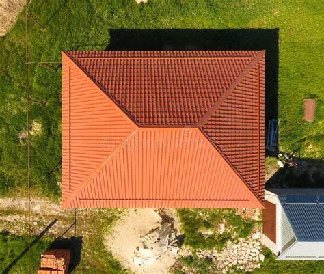 Casa Um Telhado Alaranjado Feito Do Metal Vista Superior Perfil