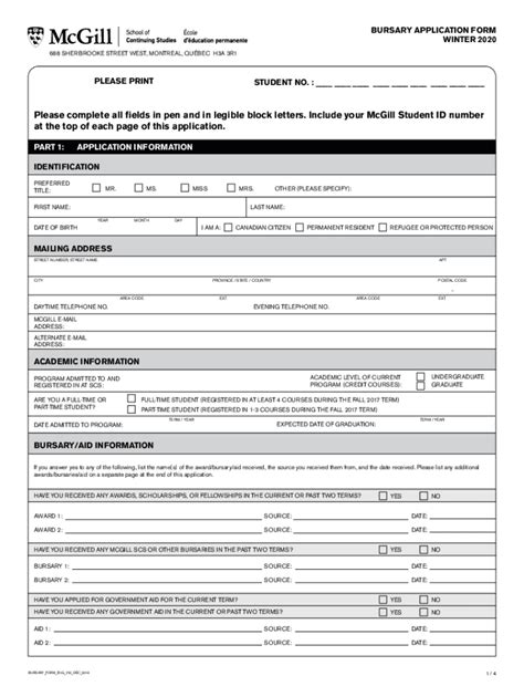 Fillable Online Bursary Application Form Winter Fax Email Print