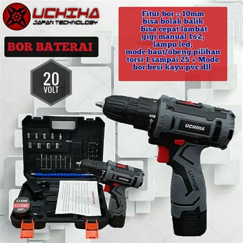 Jual Mesin Bor Baterai Kayu Besi Obeng Elektrik UCHIHA Japan Cordless