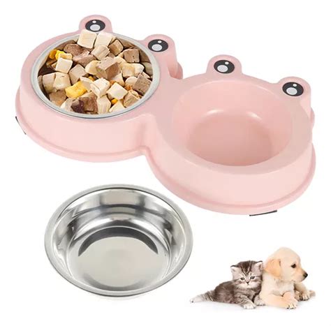 Comedouro E Bebedouro Pote Ração Duplo Cães Gatos Pet Inox Cor Sapinho