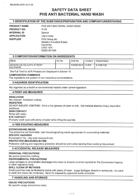 Phs Anti Bacterial Hand Wash Msds Download