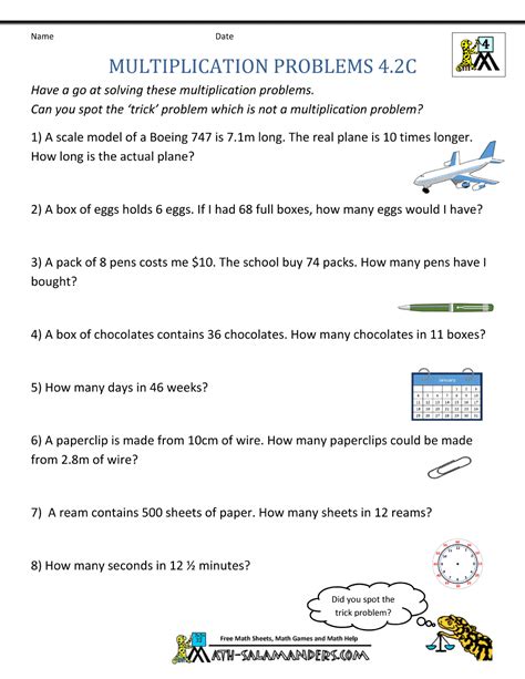 Multiplication Word Problems 4th Grade