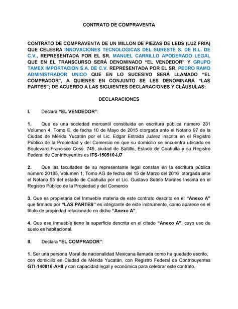 Top 103 Imagen Modelo De Contrato De Compraventa Mercantil En Mexico